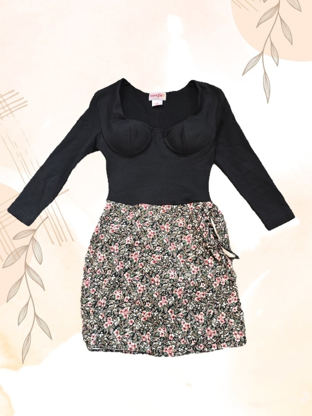 Energie Y2K Black Bustier Floral Wrap Dress – S